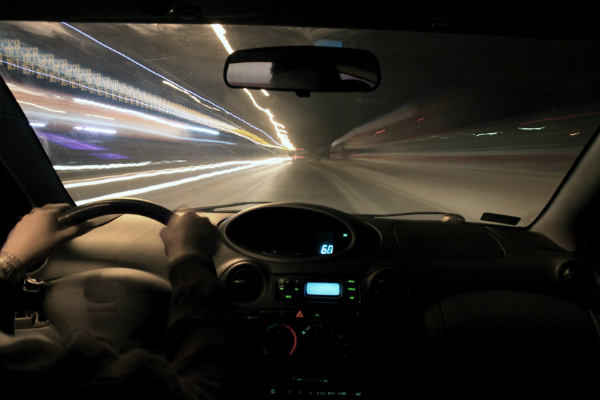 Night drive in car