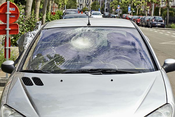 Broken Car Windshield from outside the car