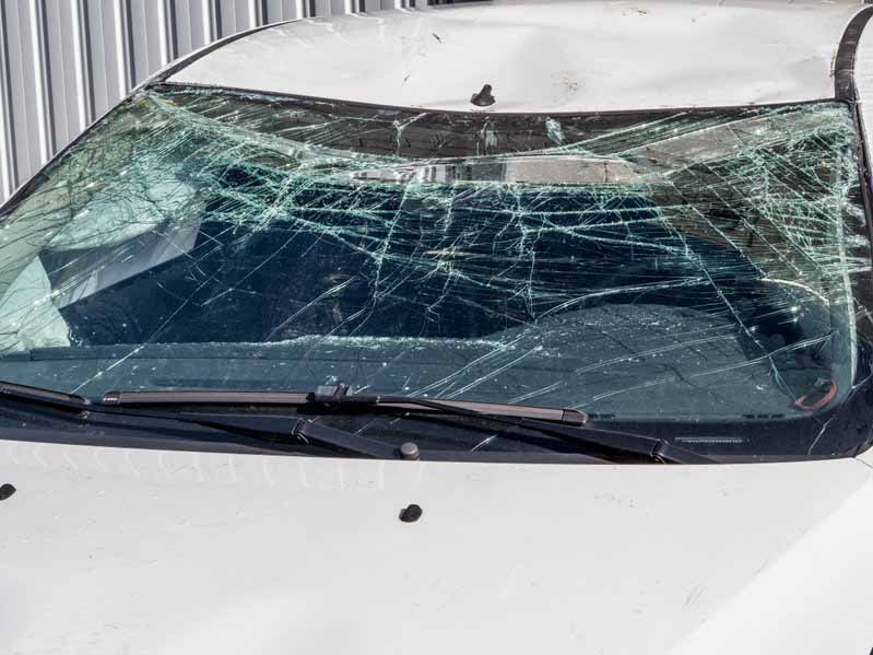 Car with broken windshield Car with broken windshield