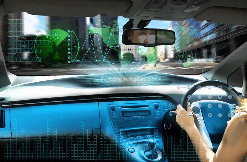self-driving autopilot mode , autonomous car, vehicle running self driving mode and a woman driver