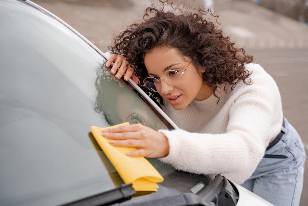 car owner touching windshield